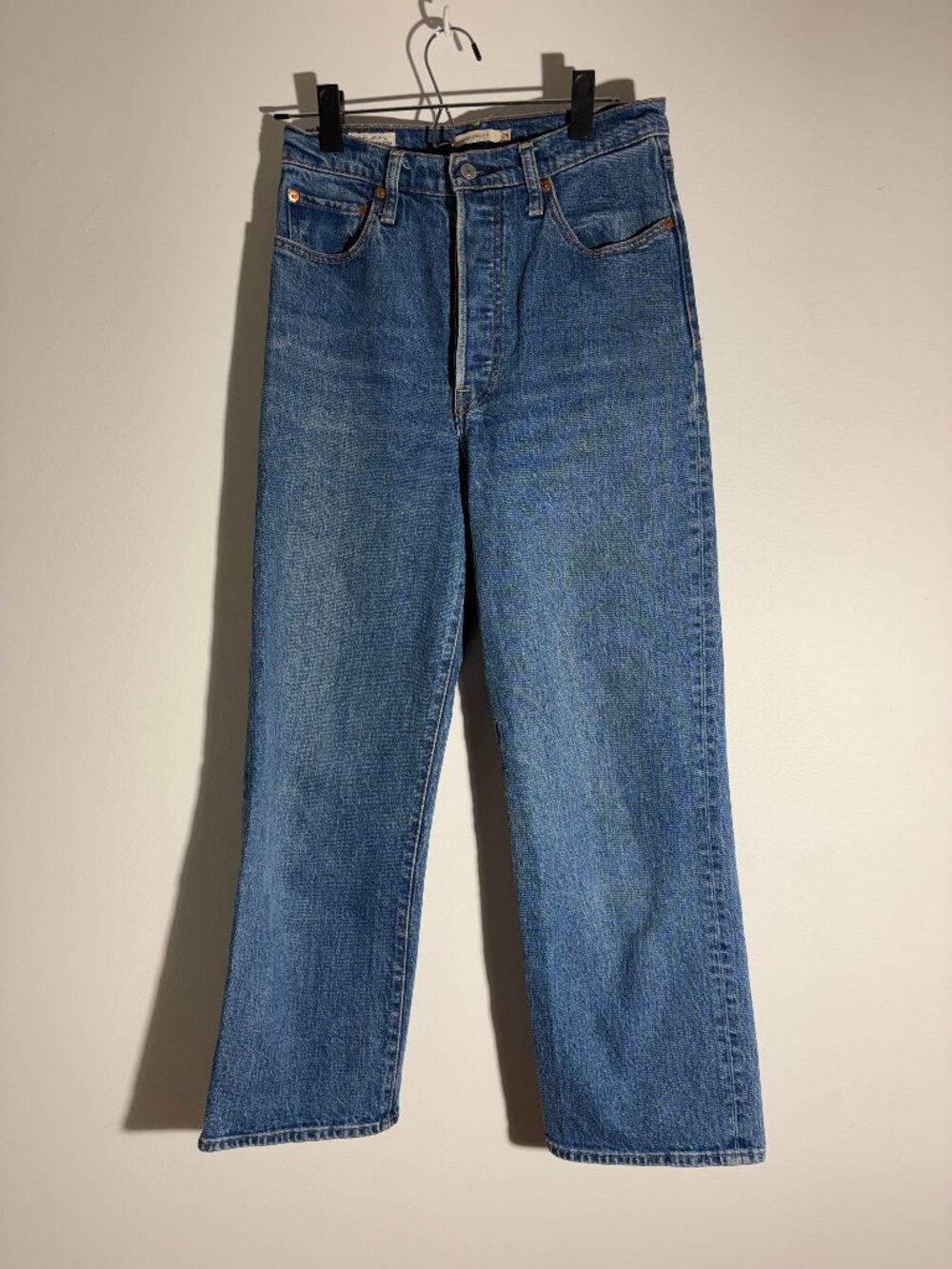 Levi's Ribcage Straight Jeans Ultra High Rise Button Fly Medium Wash Denim 29